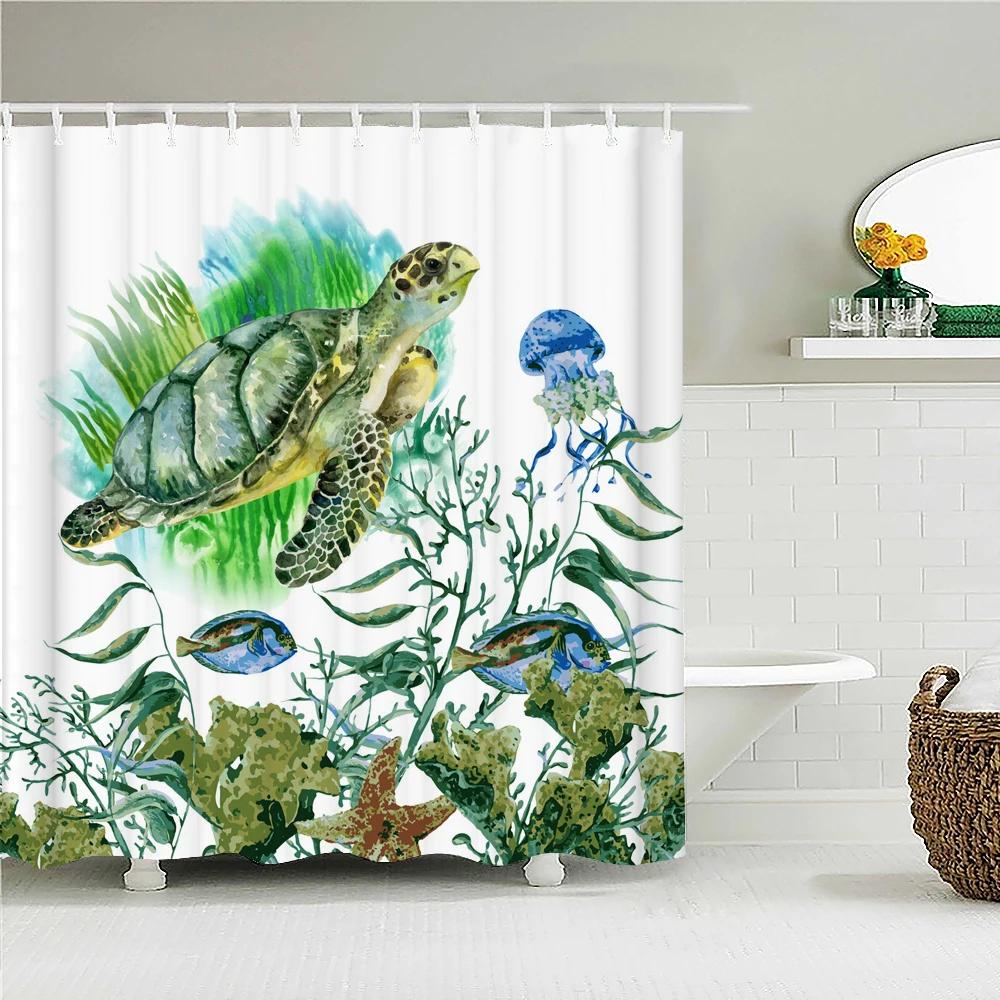 

Подводный мир Рыба Черепаха 3d Шторки для душа Океан Дельфин Морской пейзаж Ткань Водонепроницаемая Занавеска для ванны Декор для ванной комнаты Экран W120xH180cm