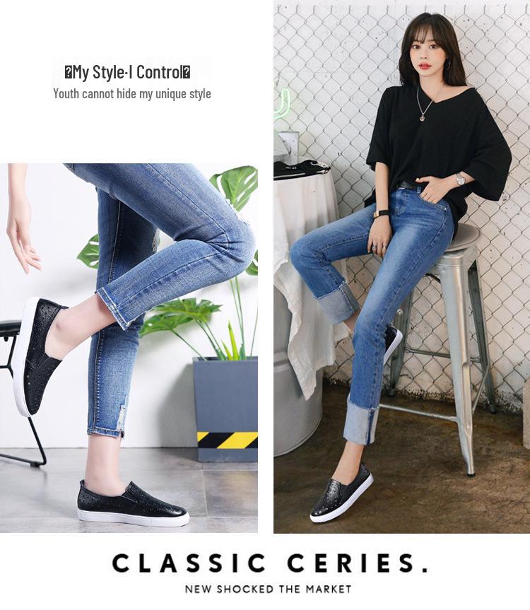 2025 Spring/Summer Women's Genuine Leather Cutout Breathable Slip-on Loafers