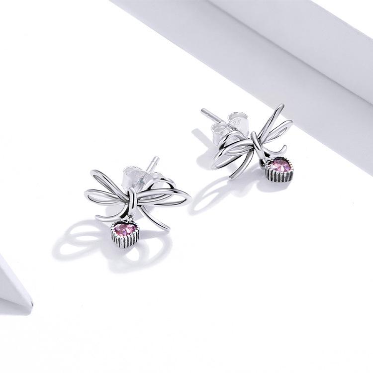Yinziyun Sterling Silver Bow & Heart Earrings - S925 Christmas Jewelry for Women (SCE962)