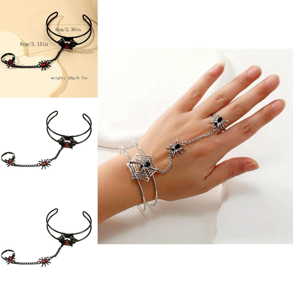 Dark Fantasy Geometric Spider Hand Jewelry With Drop Oil Craft For Womens Party Wear