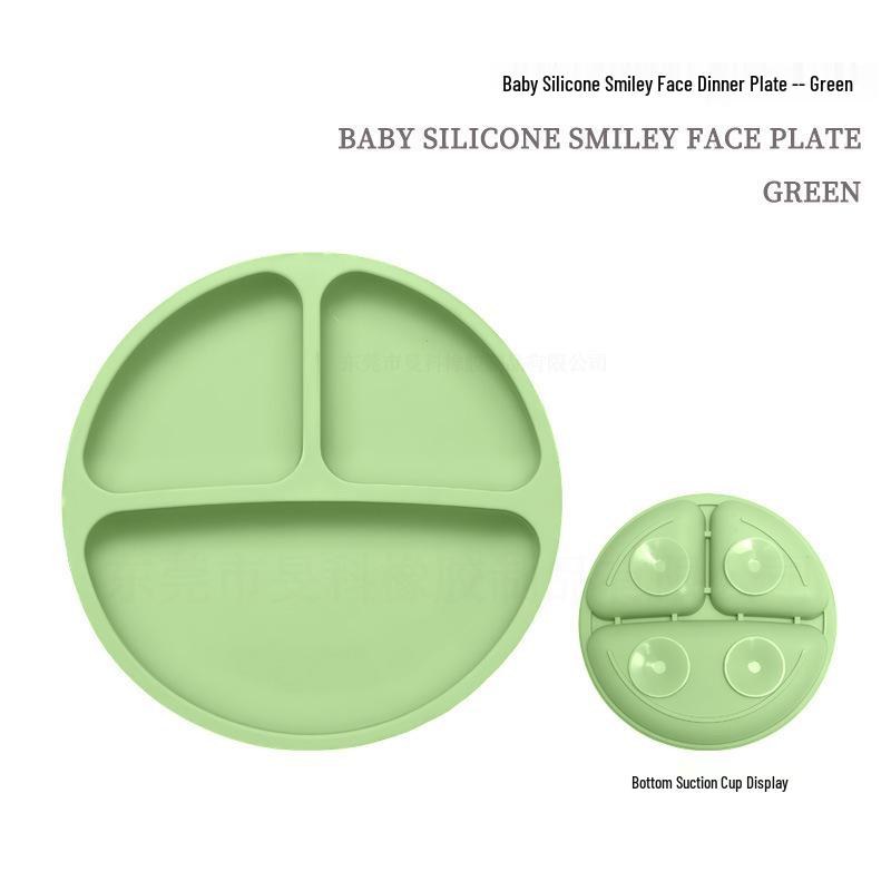 Children's Silicone Smiley Face Divided Meal Plate - Drop-Resistant, Three-Compartment Training Tableware