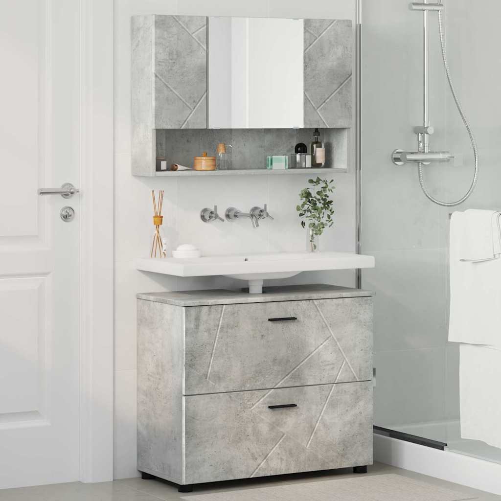 Bathroom Furniture Set 2 Pcs Concrete Grey Plywood and Metal