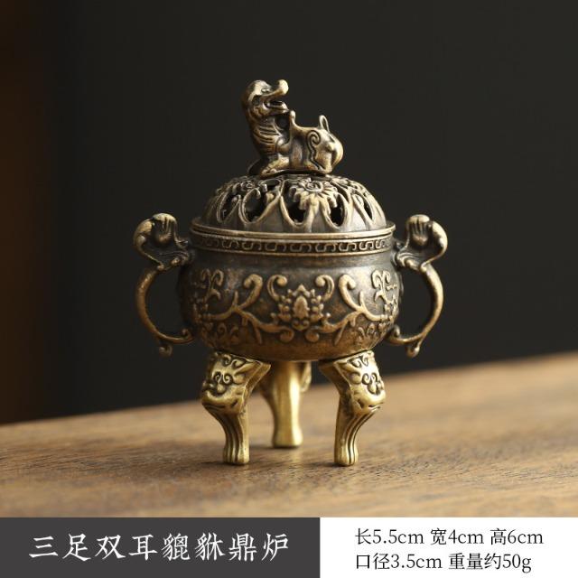 Mini Copper Tripod Incense Burner - Bronze Hollow Out Censer with Lid, Incense Stick Holder for Aroma Yoga Home Decor