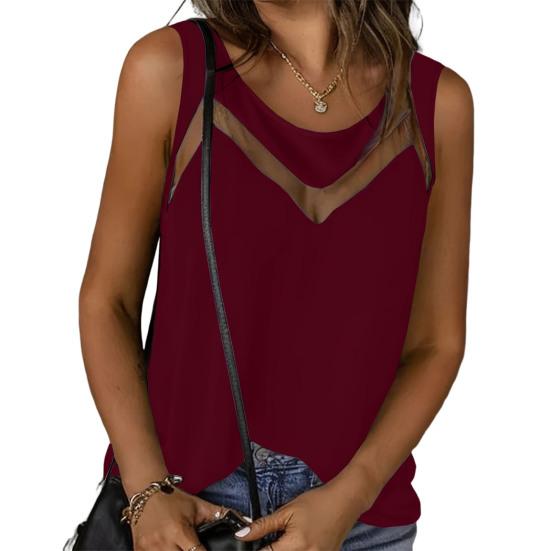 Women Vest Soft Breathable Fabric Sleeveless V-Neck Tops Loose Fit Pure Color Mesh Splicing Casual Tops Summer Work Party Wear