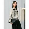 PEACEBIRD Women's Slim-Fit Color-Block Stripe Lapel Knit Sweater