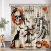 Skull Halloween Shower Curtain Scary Skull Flower Ghost Pumpkin Happy Bathroom Decoration Retro Shower Curtain