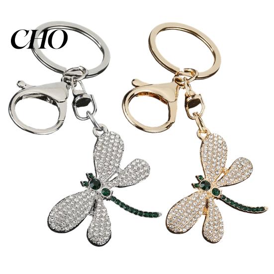 Simple Style Pendant Bag Rhinestones Dragonfly Charm Zinc Alloy Keychain Sweet Girl Electroplated Finish Easy Hang Lobster Clasp Key Holder Durable