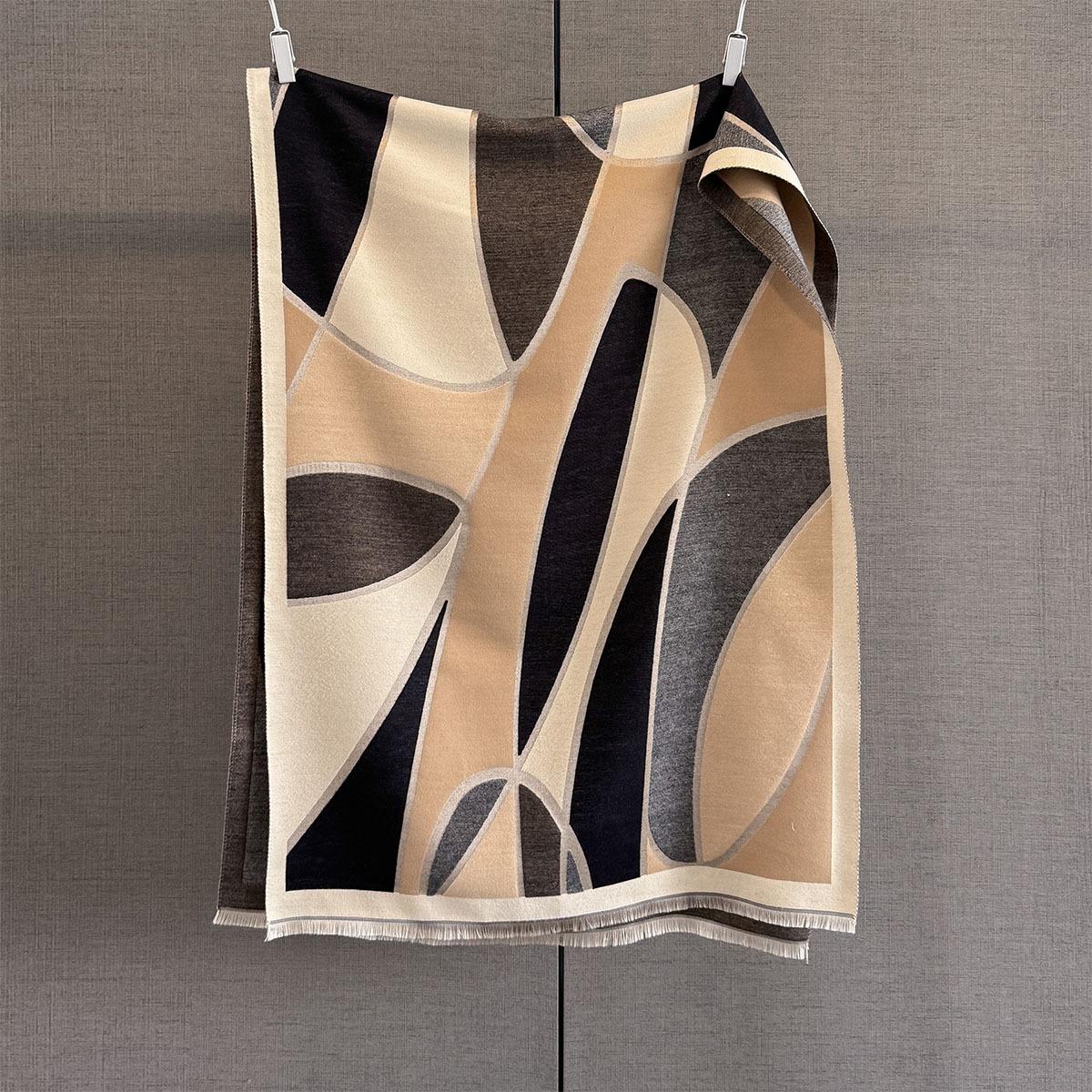 

Autumn and winter new geometric art contrasting scarf women s imitation cashmere thickened warm atmosphere shawl scarf 190*65cm