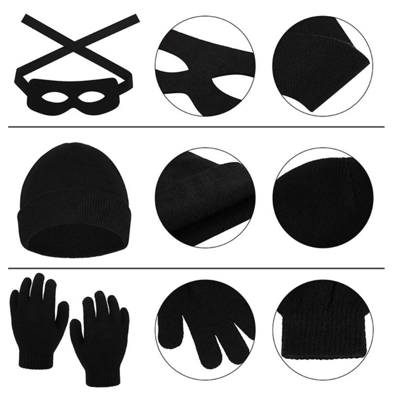 5Pieces Cosplay Halloween Costume Set,Robber Costume Halloween Cosplay Burglar Accessories Thief Costume for Adults
