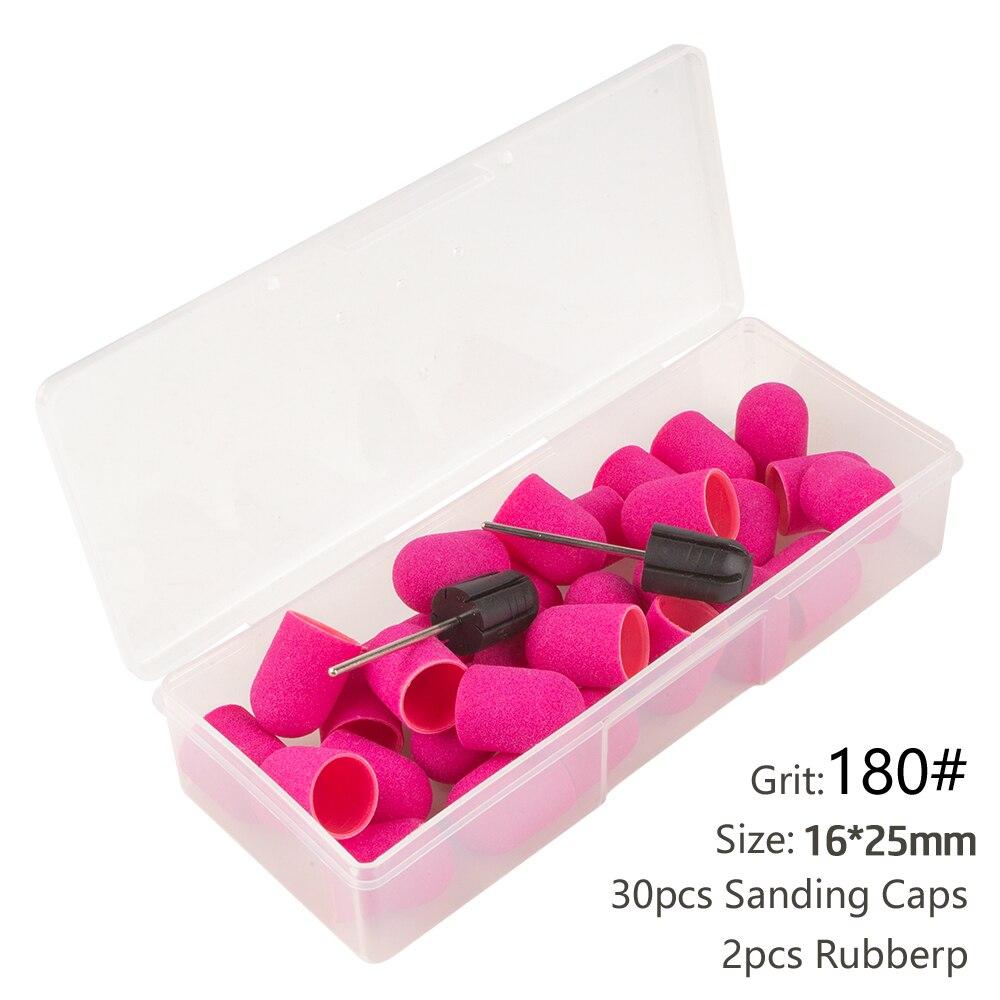 30pcs Nail Art Sanding Caps with Storage Box 2pcs Rubbers Nail Sand Bands Bit Pedicure Foot Care Cuticle Dead Skin Removing