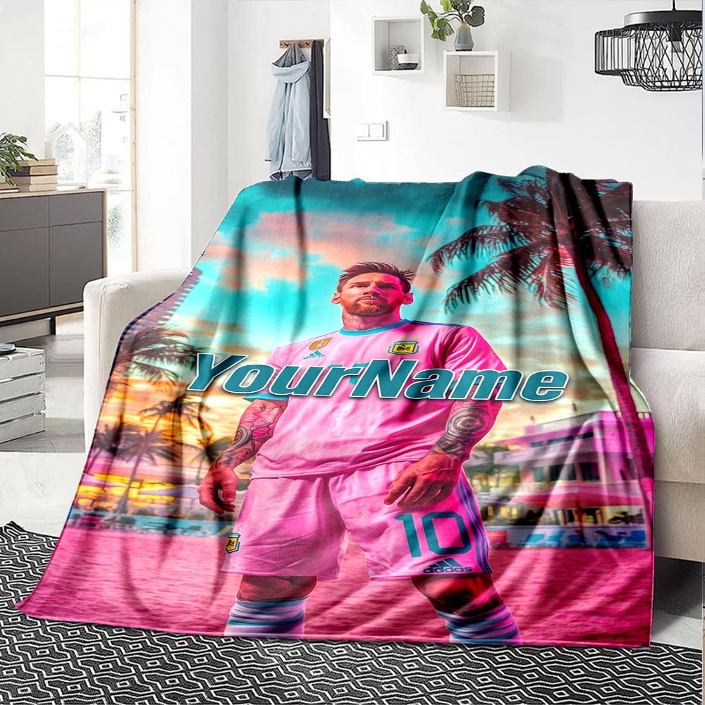 Messi Customize Your Name Blanket Cozy Personalized Blanket Durable Comfort Throw For Picnics Living Room Couch Seaside Four Seasons Universal