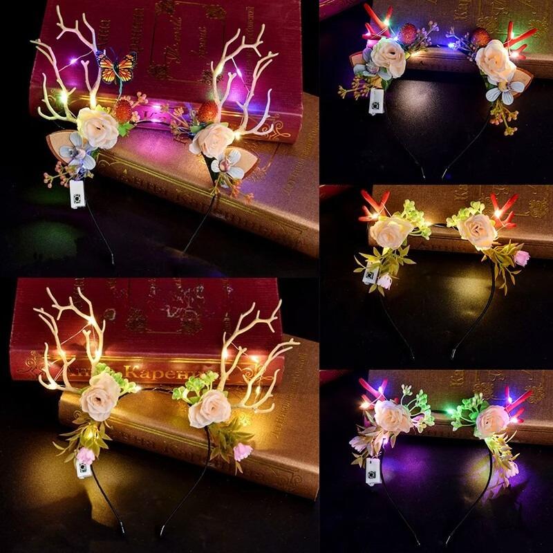 Christmas Luminous Reindeer Antler Headband Glowing Hair Hoop Xmas Party Prop Navidad New Year Gift Hair Accessories Decor