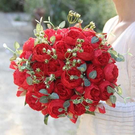 Artificial Peonies Flowers with 5 Heads Blooms And 4 Buds Faux Peony Bouquet Floral Arrangement for Home Vase Decor Boho Wedding Table Centerpiece