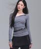 ZEROPLANET Chloe Asymmetrical Sleeve Top [Grey]