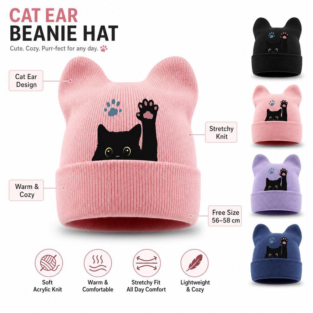 Stretchable Winter Knit Hat Knit Pullover Hat New Cat Ear Beanie Hat  Spring Autumn Winter