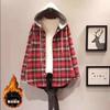 Women's Plaid Hooded Mid-Length Shirt, 2024 Spring/Autumn Korean Style, Casual Versatile Loose Fit.