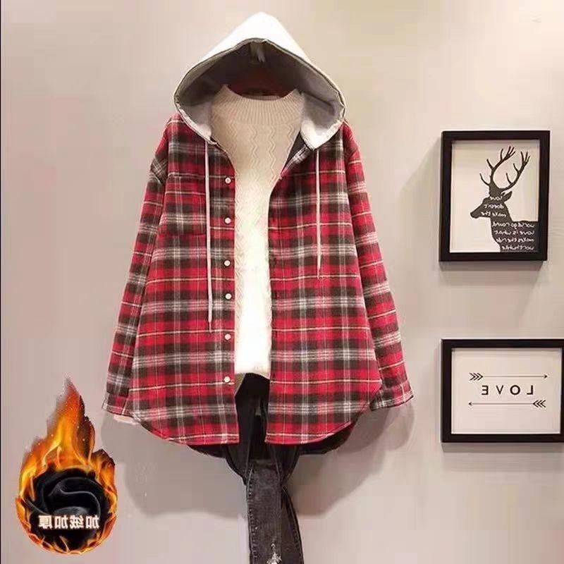 Women's Plaid Hooded Mid-Length Shirt, 2024 Spring/Autumn Korean Style, Casual Versatile Loose Fit.