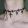 Gothic Personality Darkness Sliver Color Cross Tassel Chain Rose Flower Pendant Choker Necklace for Women Hip-hop Rock Jewelry