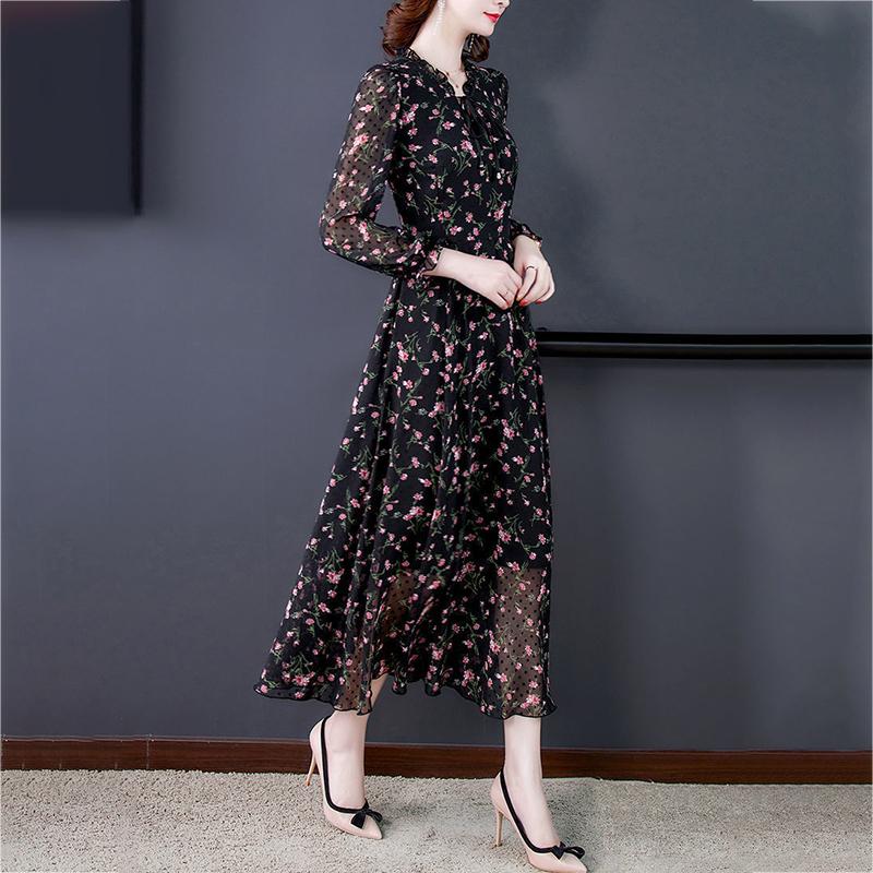 Women's Spring Summer Floral Dress Chiffon Veil Printing Full Length Daily Wear L-XXXXXL Large Size