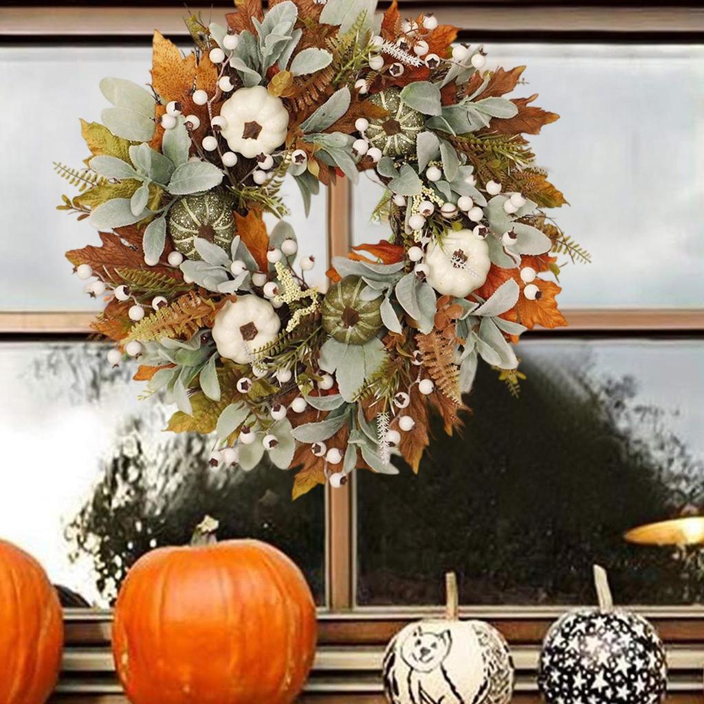 Autumn Wreaths For Front Door Fall Halloween Wreath With Pumpkin Outside Decor Holiday Home Decor For Harvest Indoor Fireplace