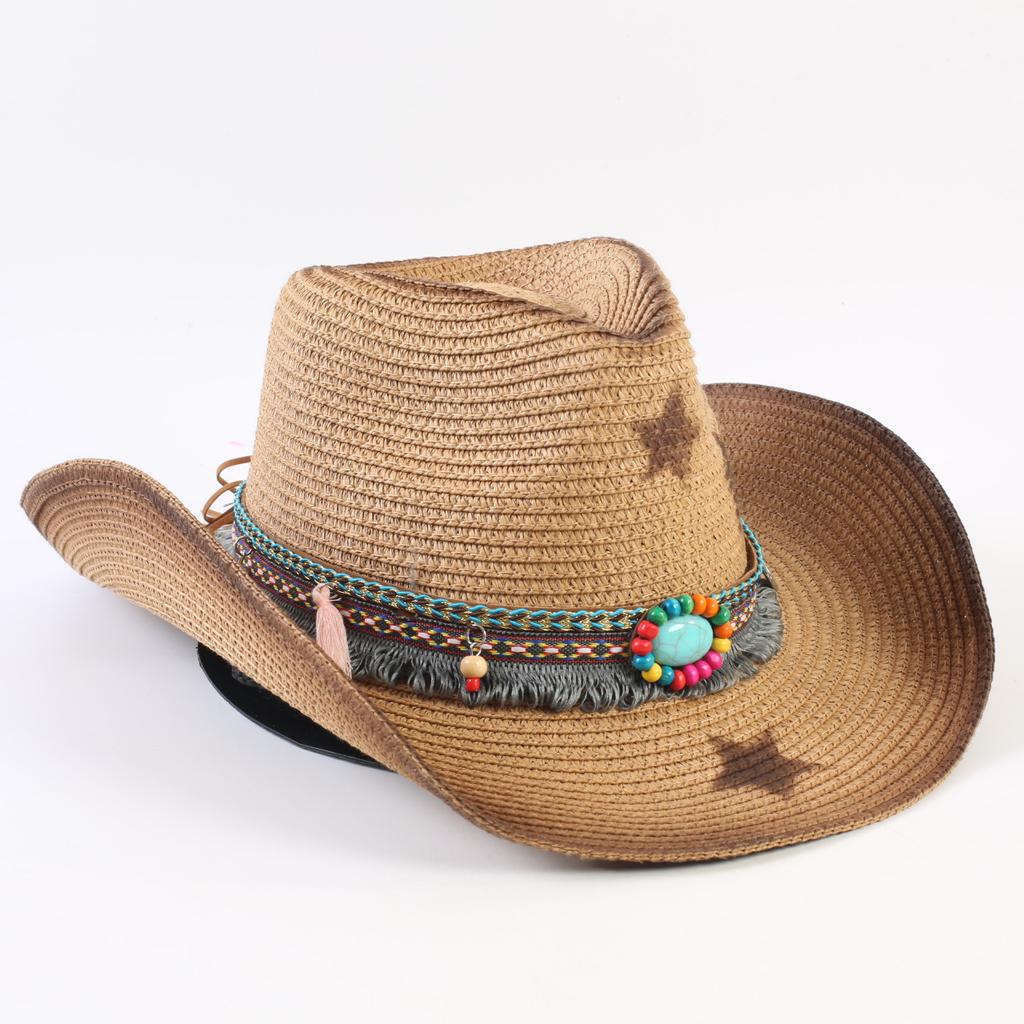 Popular Western Cowboy Straw Hat Men's and Women's Fashion Shade Straw Hat Classic Outdoor Western Cowboy Hat