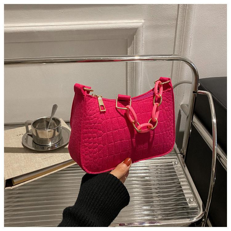 Fashionable Felt Crossbody Bag For Women Adorable Small Square Purse In Black And Pink