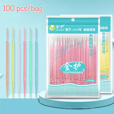 100 יחידות חוט דנטלי דו-ראשי קיסם שיניים בין-שיני מקלות שיניים ניקוי שיניים טיפול פה מברשת בין-שינית