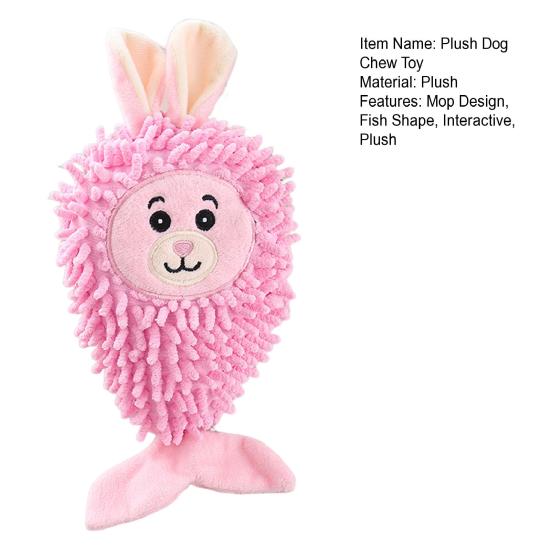 Plush Squeaky Dog Toy Mop Fish Shape Stuffed Crinkle Chew Toy for Aggressive Chewers Interactive Puppy Teeth Cleaning Toy for Small Dogs