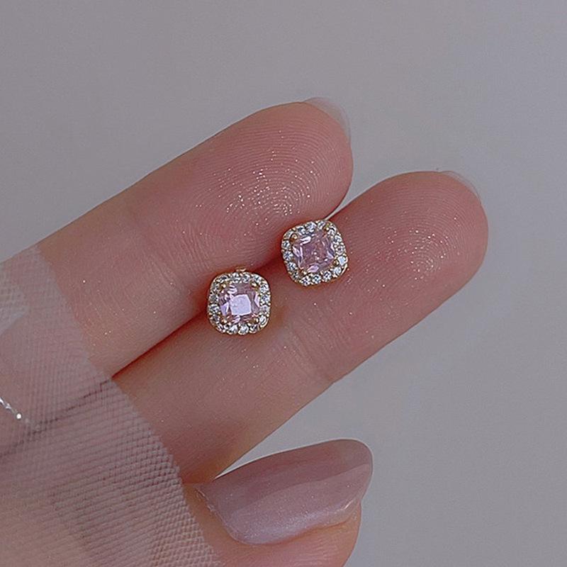 Exquisite Sugar Cube Zircon Earrings for Women - Light, Luxurious, and Fashionable Niche Design