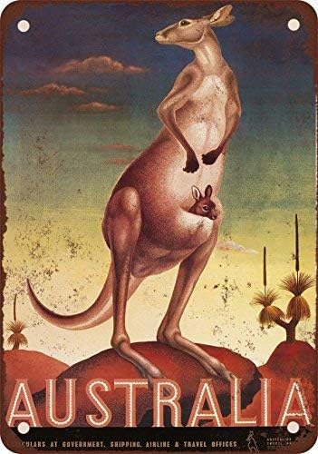 Unoopler Visit Australia Kangaroo Vintage Look Reproduction Metal Tin Sign 20x30cm（7.8x11.8inch）