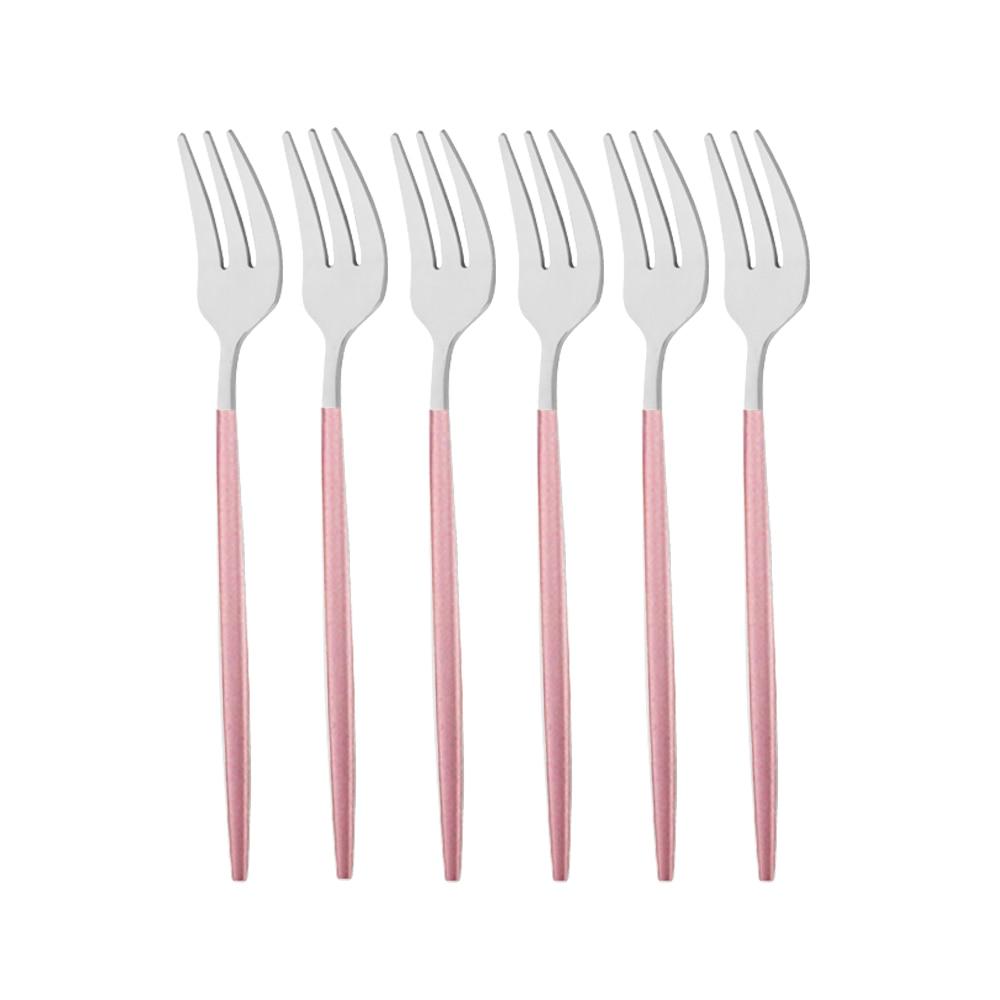 

6 шт., набор чайных вилок из нержавеющей стали, небольшой набор фруктовых вилок, золотая десертная вилка для торта, закусок, Золотая вилка для салата, набор столовой посуды серебряный/розовый