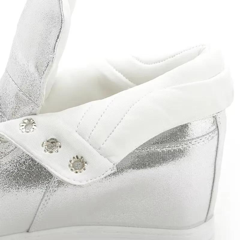 High White Shoes Women Platform Rhinestone Fashion Casual Shoes Wedge Heel Lady Leisure Sneakers Shoe