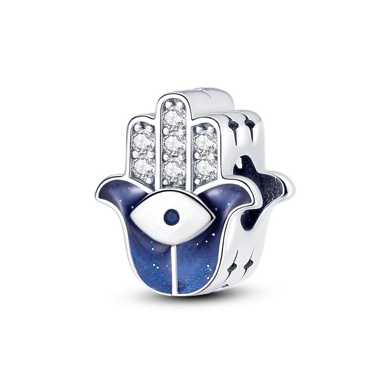 Sparkling Hamsa, All-Seeing Eye & Feather Three-Sided Charm Beads Fit Original Bracelets Accessories Diy Jewelry Gifts