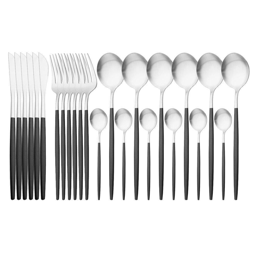 24Pcs Matte Black Gold Stainless Steel Dinnerware Cutlery Set Tableware Knife Fork Spoon Flatware Wedding Daily Dinner Set