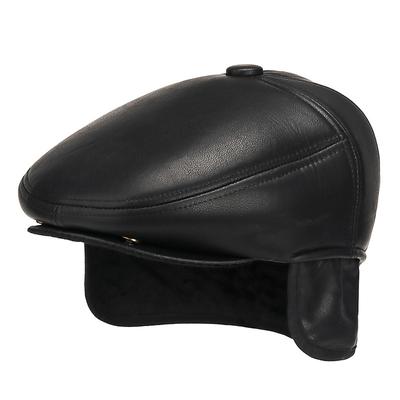 Autumn Winter Velvet Coldproof Beret for Middle-Aged and Elderly Outdoor PU Warm Ear Protection Cap Father Cap