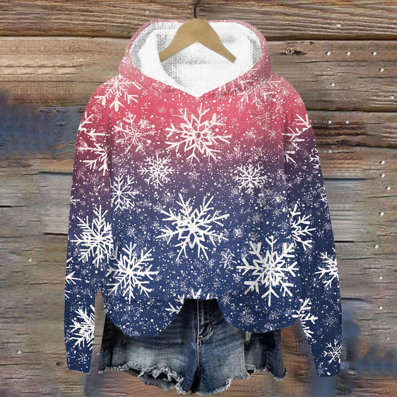 

Женская мода повседневная вязанная кофта с длинным рукавом и рождественским принтом XXXL синий