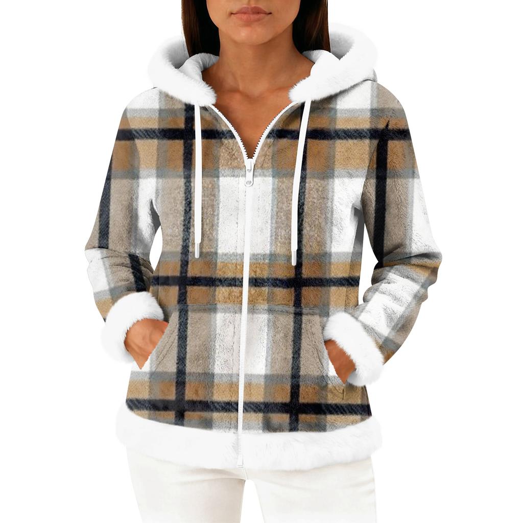 Cardigan Feminino Casual da Moda com Capuz e Zíper de Lã de Manga Comprida