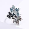 Export Simple Chinese Style Splashing Ink Effect Epoxy Inlaid Zircon Retro Flower Women'S Ring