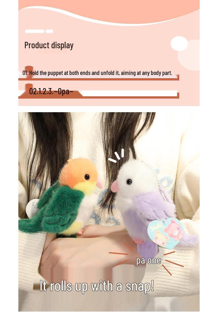 Braccialetto slap e ciondolo in peluche Uccellino: Portachiavi Pappagallo, Pinguino, Passero per Zaini dei Bambini