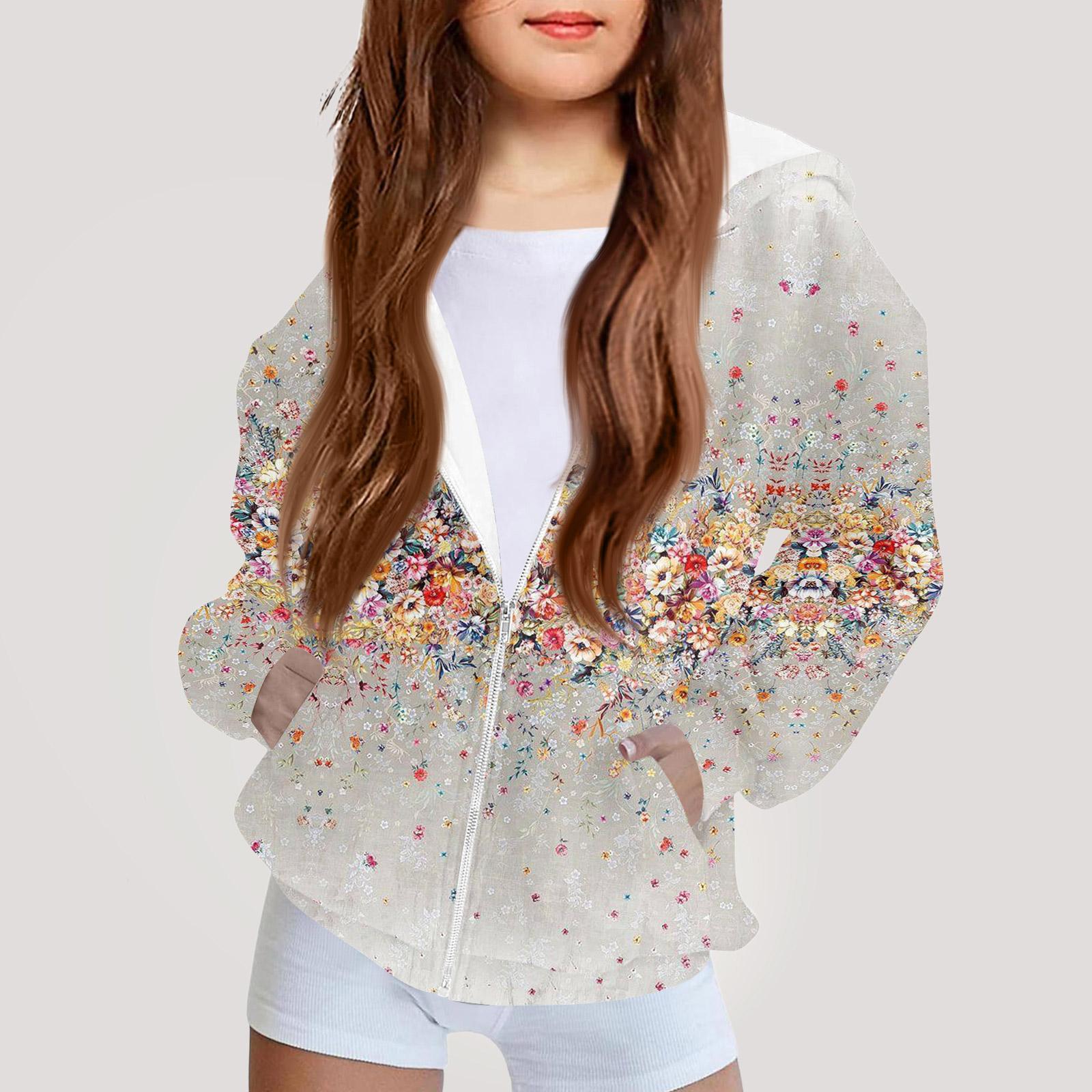 

Children s Fashion Printed Long Sleeved Hooded Sweatshirt Girls Hoodie Jacket 110