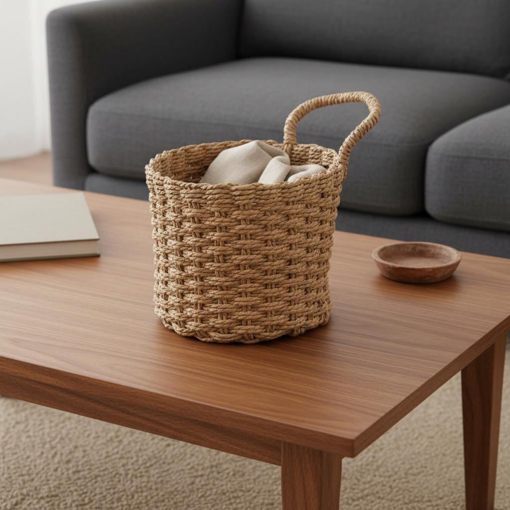 Woven Storage Basket with Handle Multi-Functional Handled Storage Basket Decorative Wicker Bin Versatile Long-Lasting
