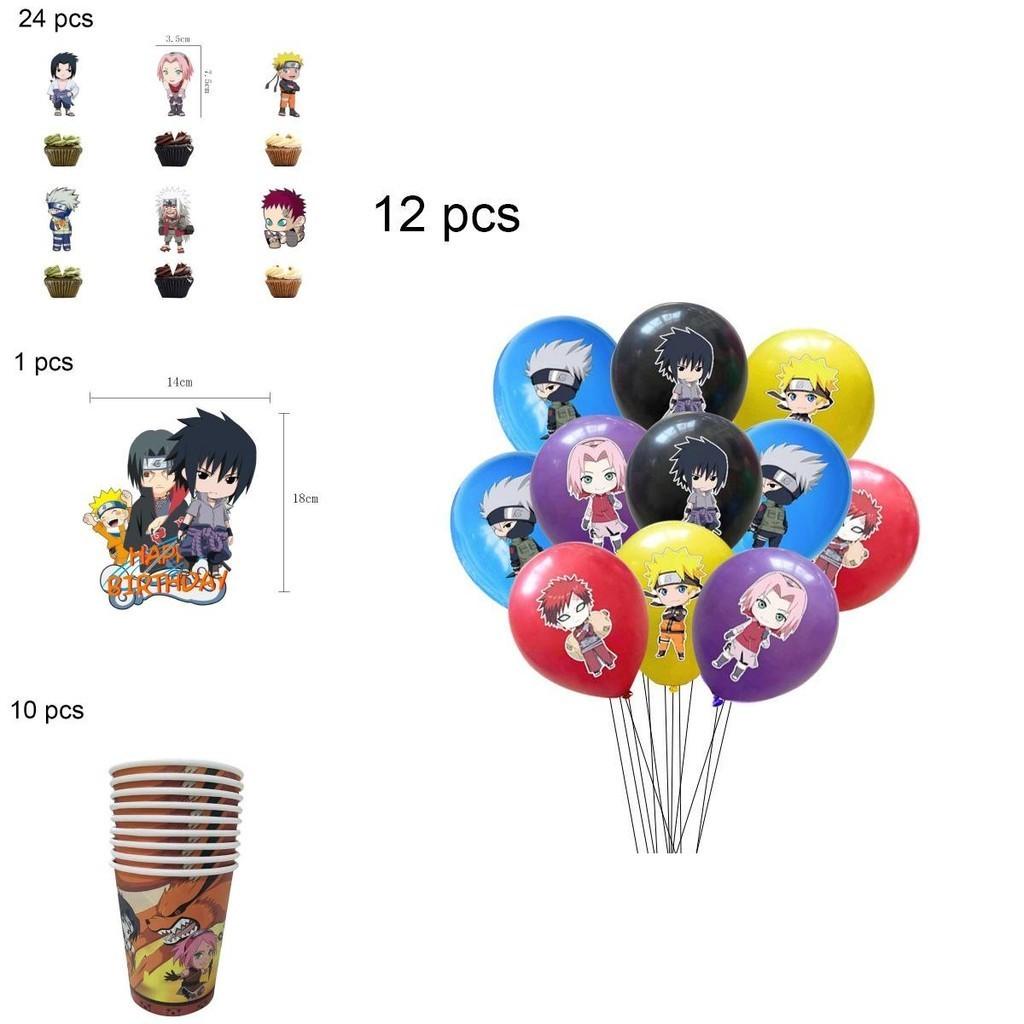 Fournitures de fête d'anniversaire sur le thème vibrant de Naruto Ninja, y compris des banderoles et des décorations de gâteau