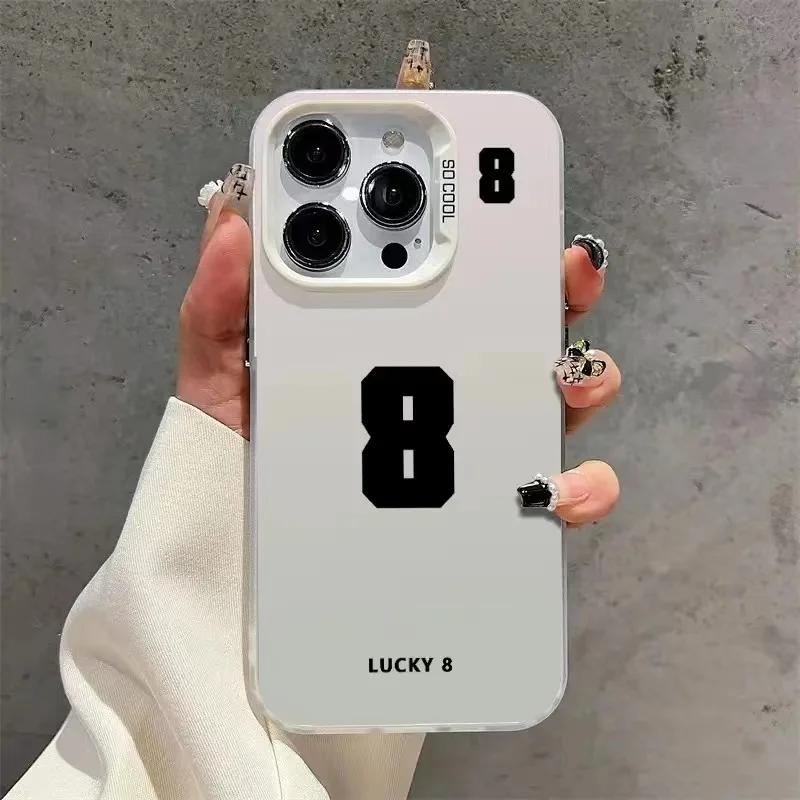 Lucky Numbers7 3 Electroplate Silver IMD Phone Case For iPhone 15 12 13 14 11 Pro Max XS X XR 7 8 14 15 Plus Couple Cover