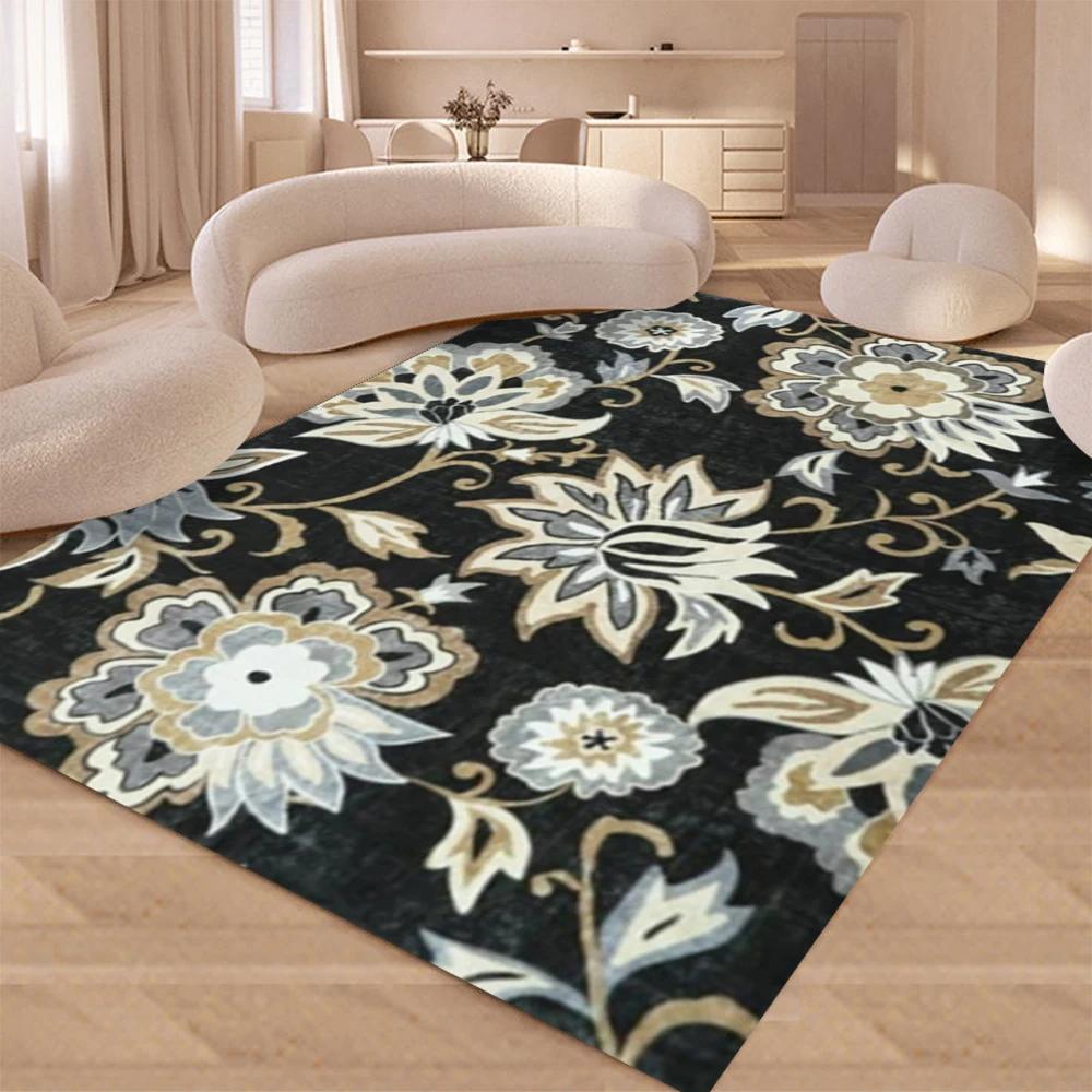 Retro Bloom Design Non-Slip Rug Soft Carpet for Bedroom Living Room Kitchen Coffee Table Floor Mat Indoor Rug Machine Washable