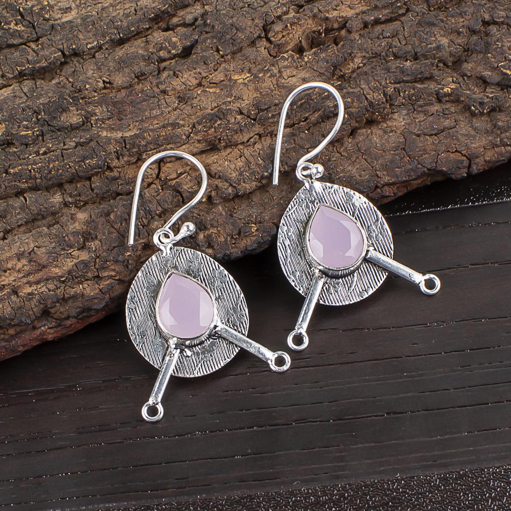 

Rose Chalcedony Jewelry, 925 Sterling Silver Earrings, Charming Earrings For Love, Handmade Beautiful Gemstone Jewelry Gift for Activists 1.86 Inches рожевий