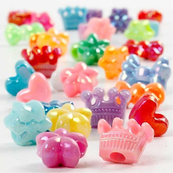 Assortiment de perles en plastique avec différentes formes et couleurs. Réf 618000