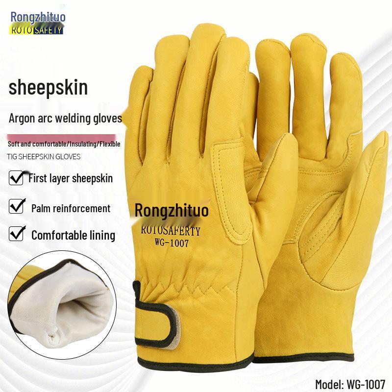Rękawice spawalnicze ze skóry owczej odporne na ciepło - Podszyte polarem, ognioodporne, odporne na ścieranie, izolujące