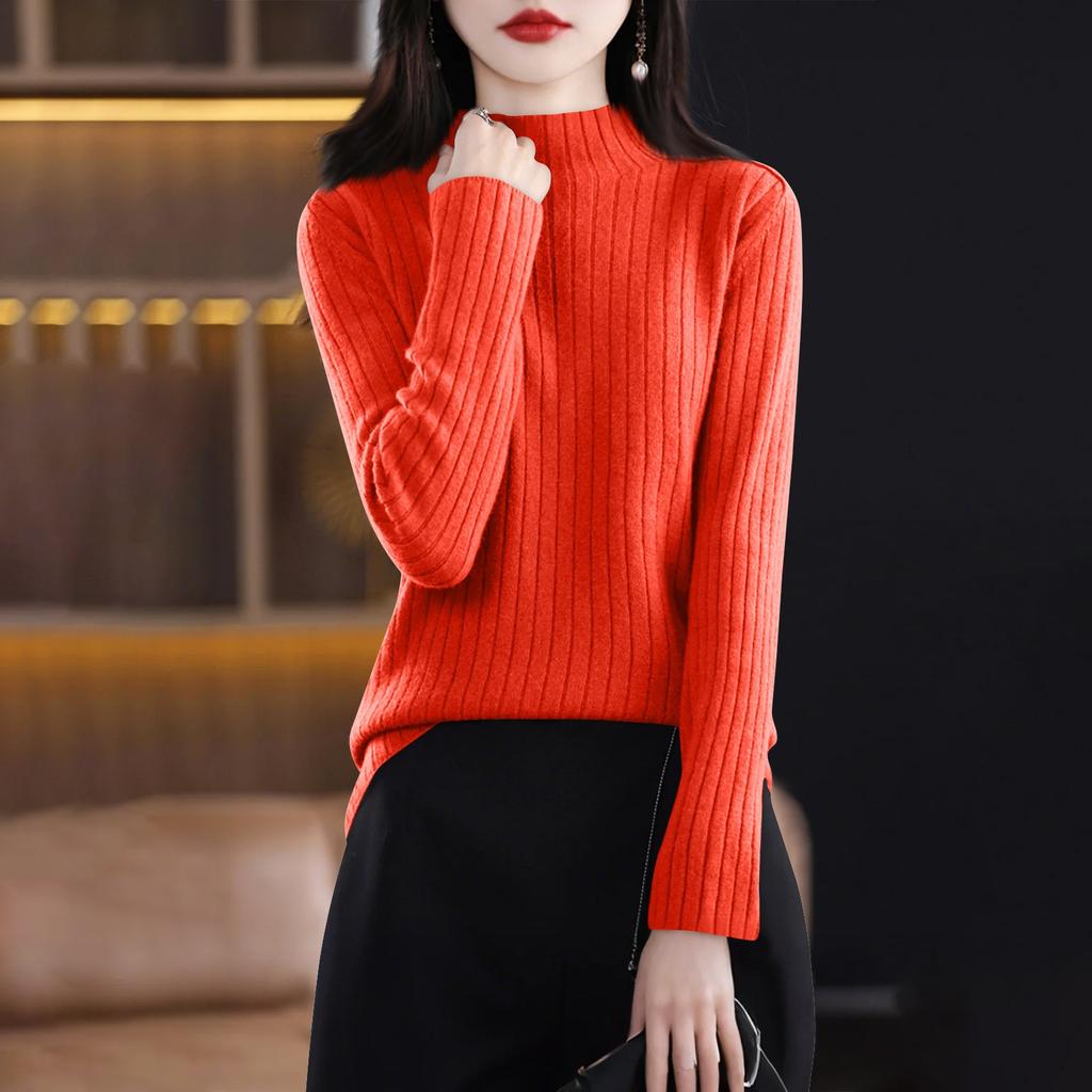 Women's Fashion Long Sleeve Solid Color Pullover Turtleneck Base Sweater Top