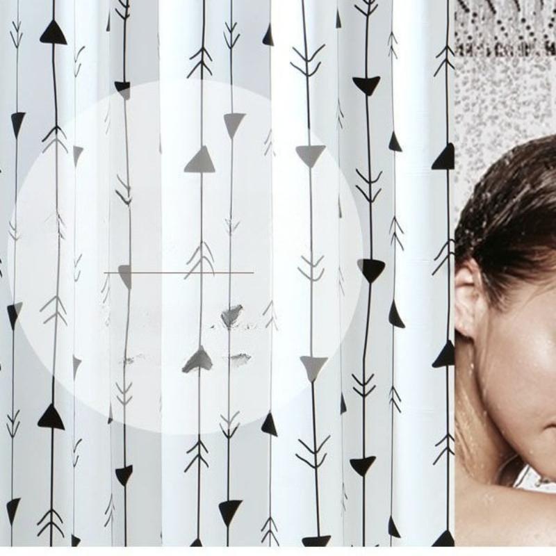 Shower Curtains White Waterproof Mildew Proof Bathroom Curtain Arrow Print for Toilet Peva Fabric with Hooks Modern Style 111cm