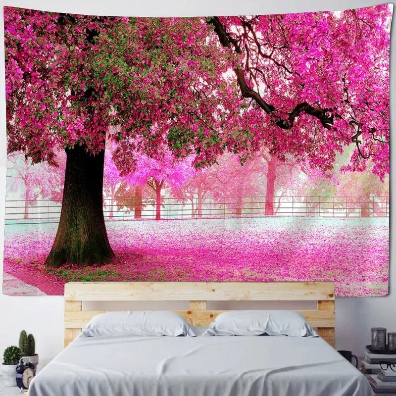 Pink Cherry Blossom Forest Pattern Tapestry Home Wall Decoration Tapestry Bedroom Living Room Tapestry